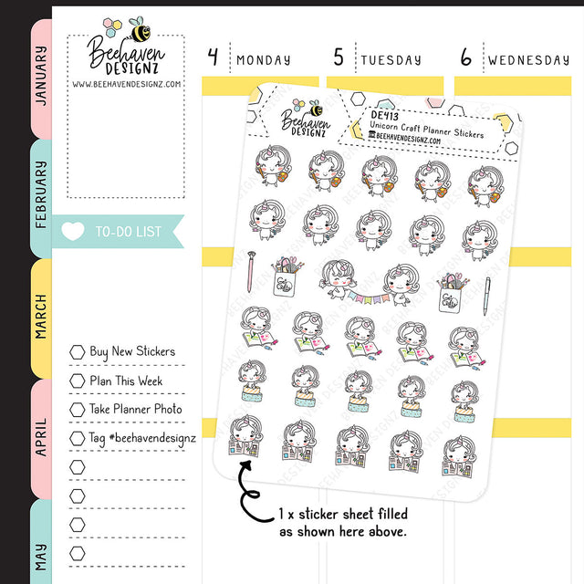 Unicorn Craft Doodle Planner Stickers