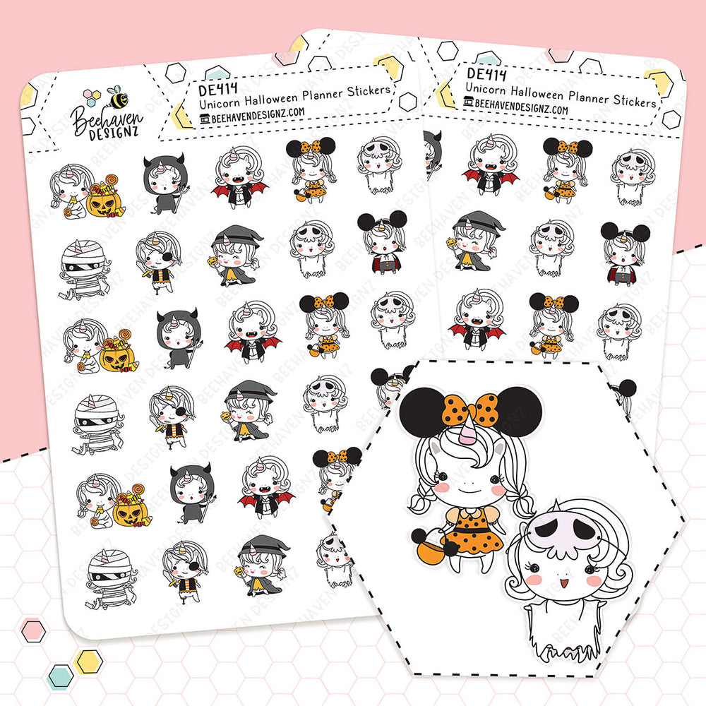 Unicorn Halloween Doodle Planner Stickers