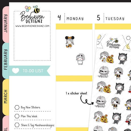 Unicorn Halloween Doodle Planner Stickers