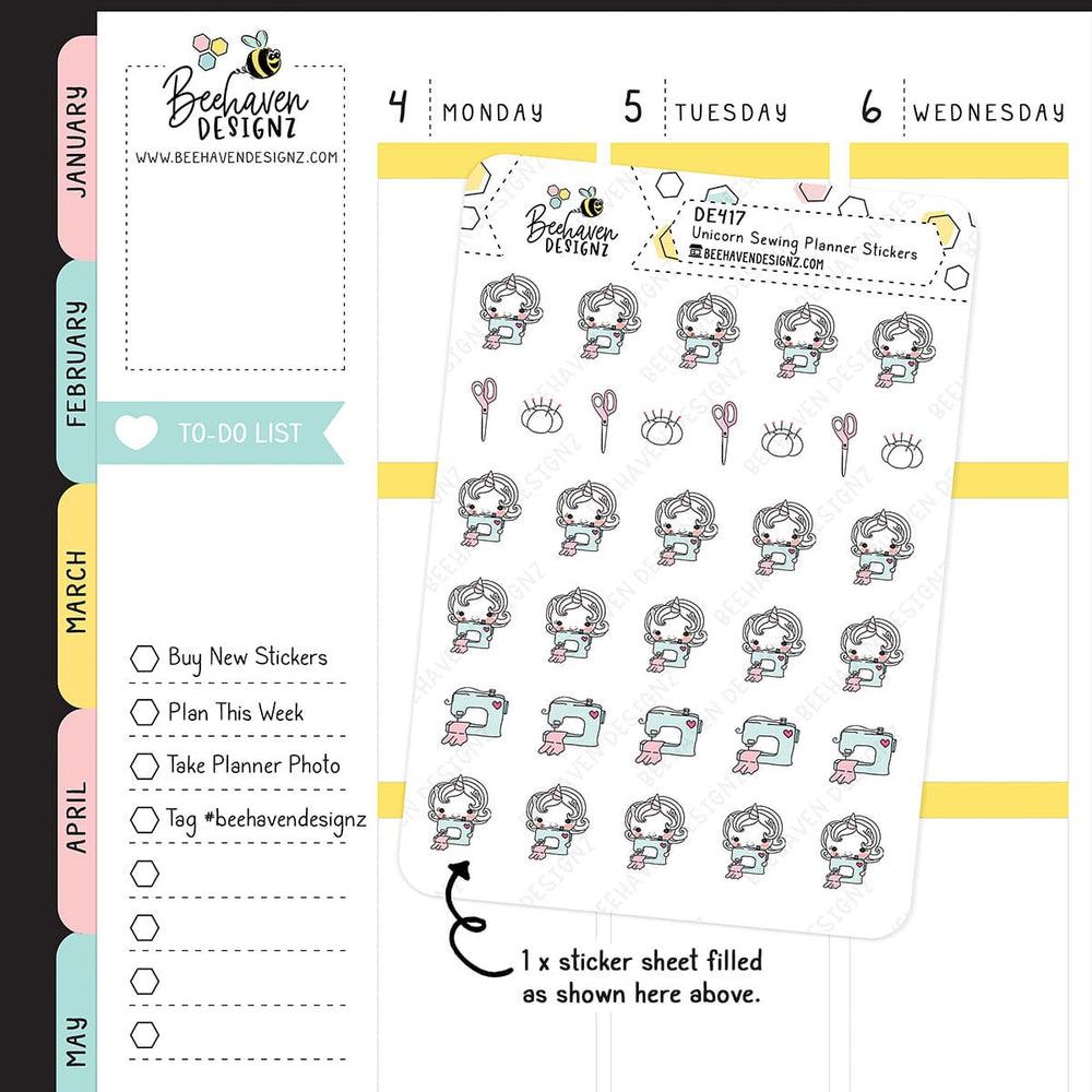 Unicorn Sewing Doodle Planner Stickers
