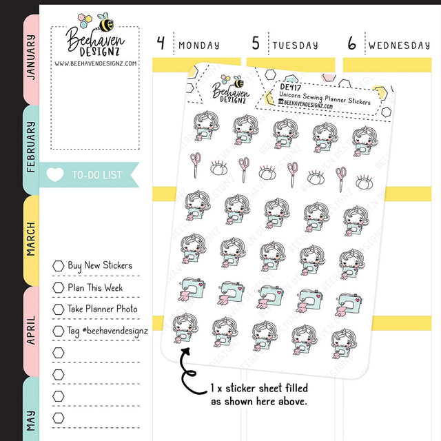 Unicorn Sewing Doodle Planner Stickers