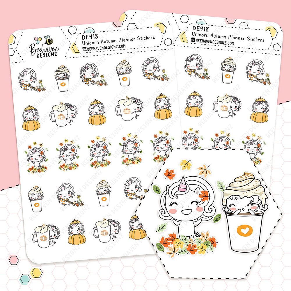 Unicorn Autumn Doodle Planner Stickers