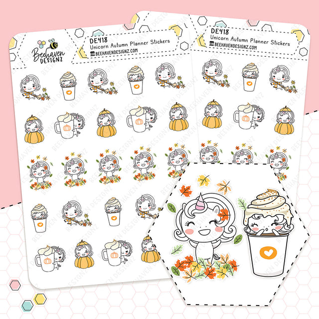 Unicorn Autumn Doodle Planner Stickers