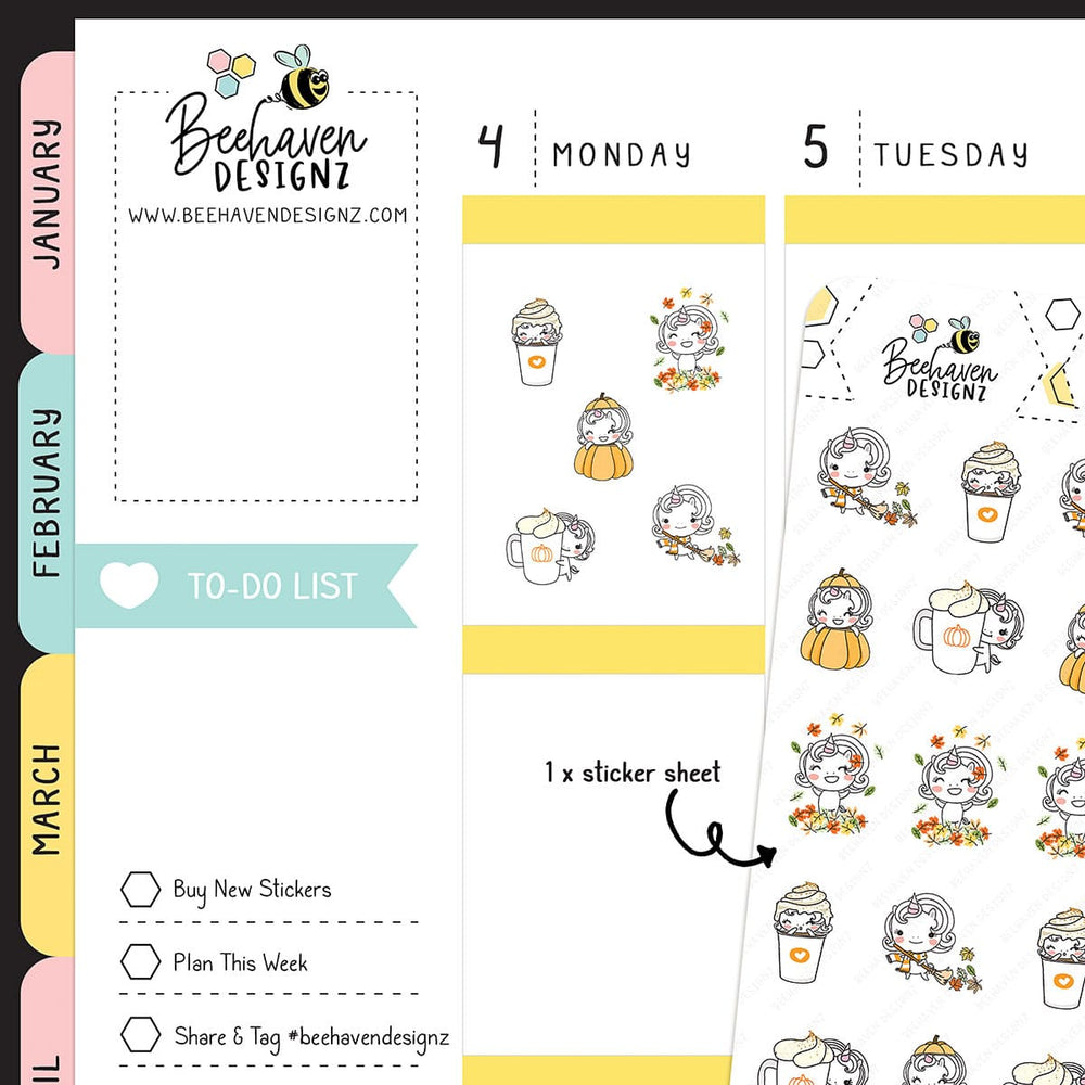 Unicorn Autumn Doodle Planner Stickers