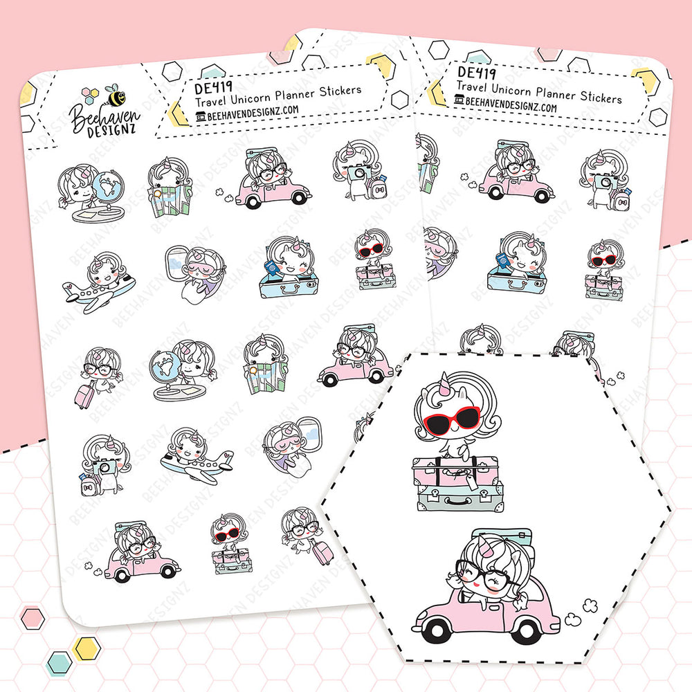 Unicorn Travel Doodle Planner Stickers