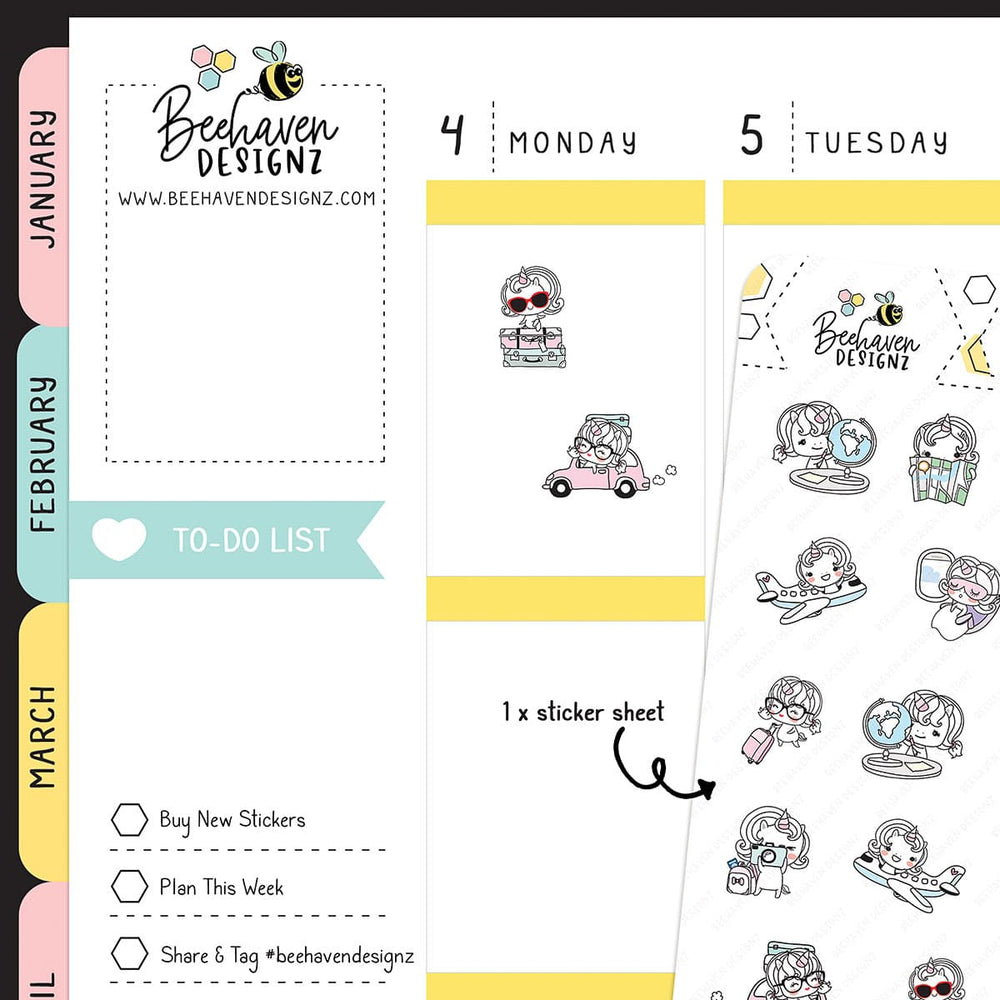 Unicorn Travel Doodle Planner Stickers