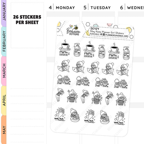Work from Home Sick Planner Girl Stickers