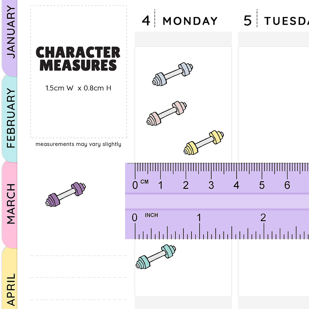 Sticker size guide Workout Dumbbell Icon Planner Stickers