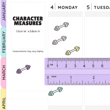 Sticker size guide Workout Dumbbell Icon Planner Stickers