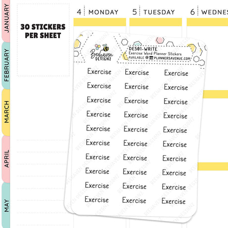 Handwritten text style Exercise Script Planner Stickers