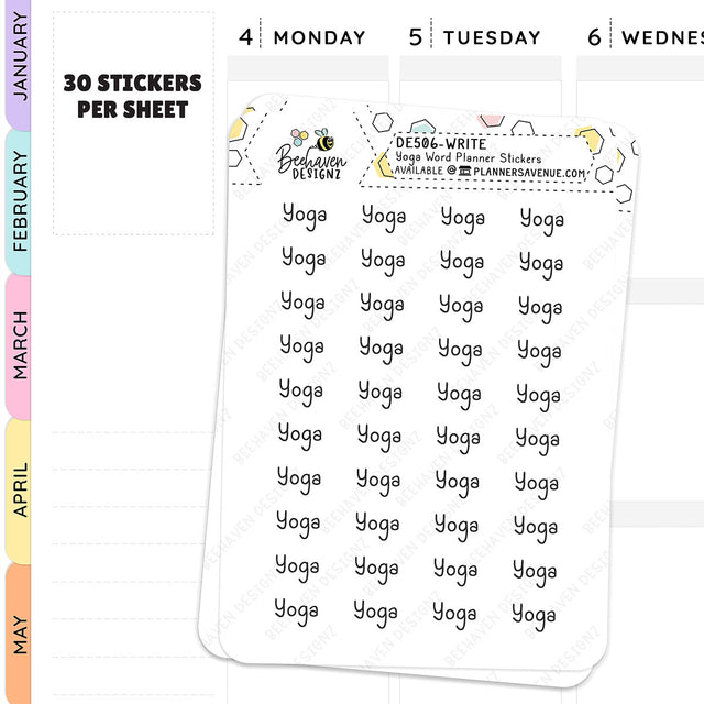 Handwritten text style Yoga Script Planner Stickers