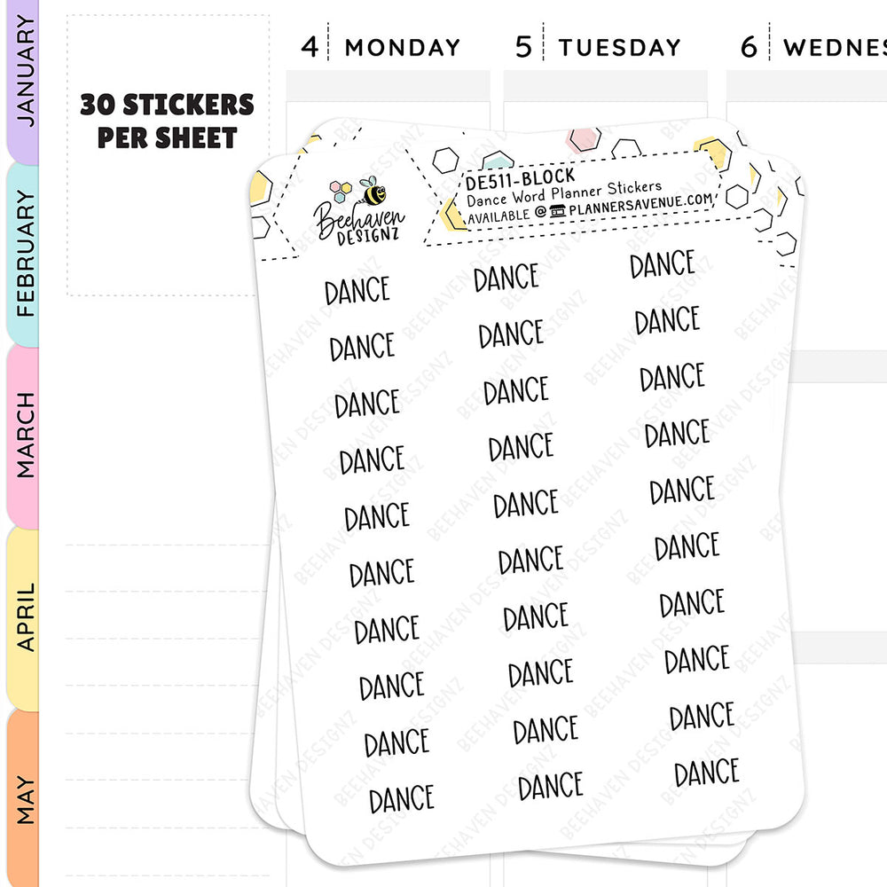Block text style Dance Script Planner Stickers