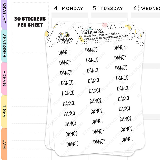 Block text style Dance Script Planner Stickers