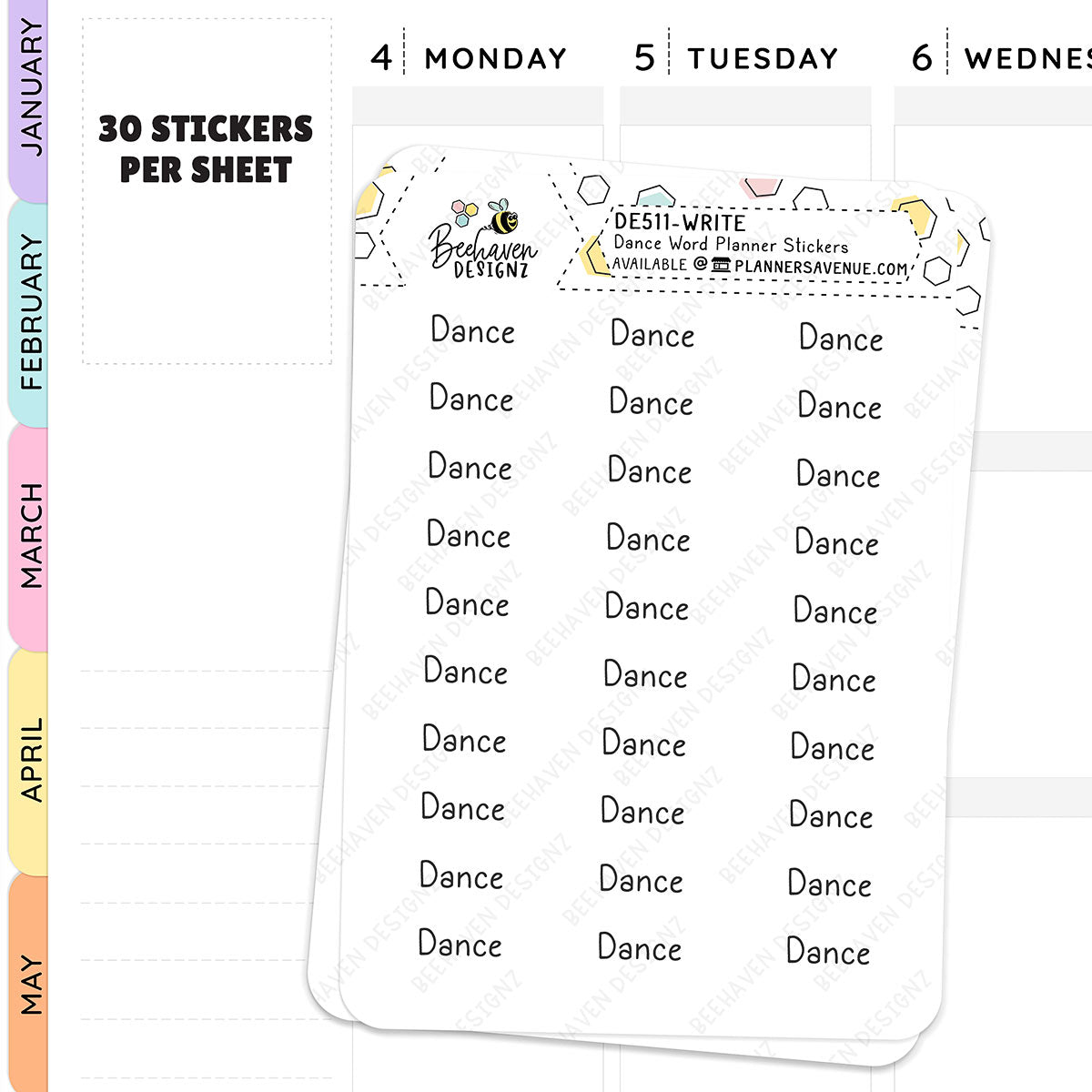 Handwritten text style Dance Script Planner Stickers