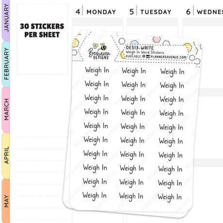 Handwritten text style Weigh In Script Planner Stickers