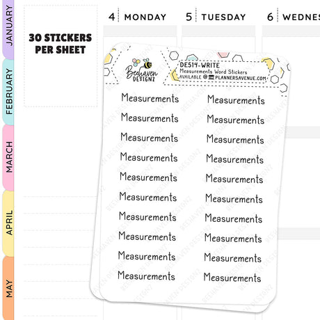 Handwritten text style Measurements Script Planner Stickers