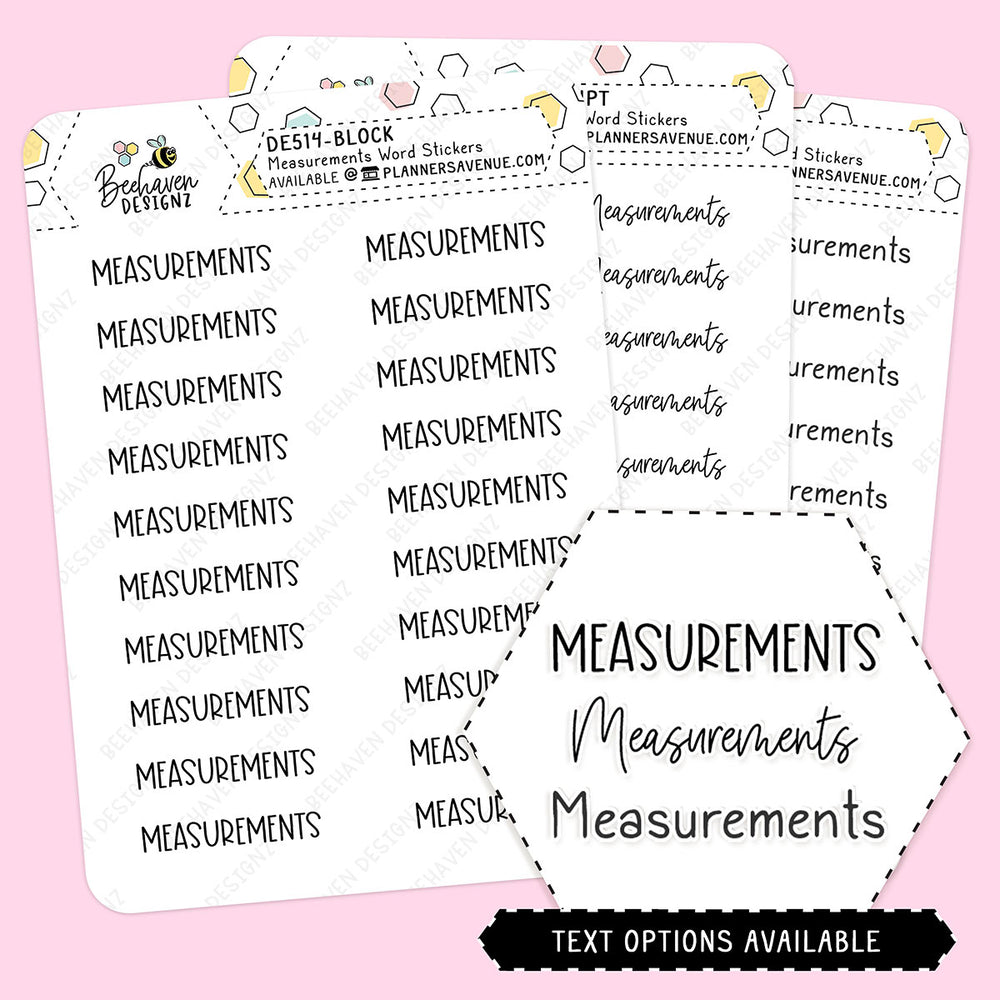 Measurements Script Planner Stickers