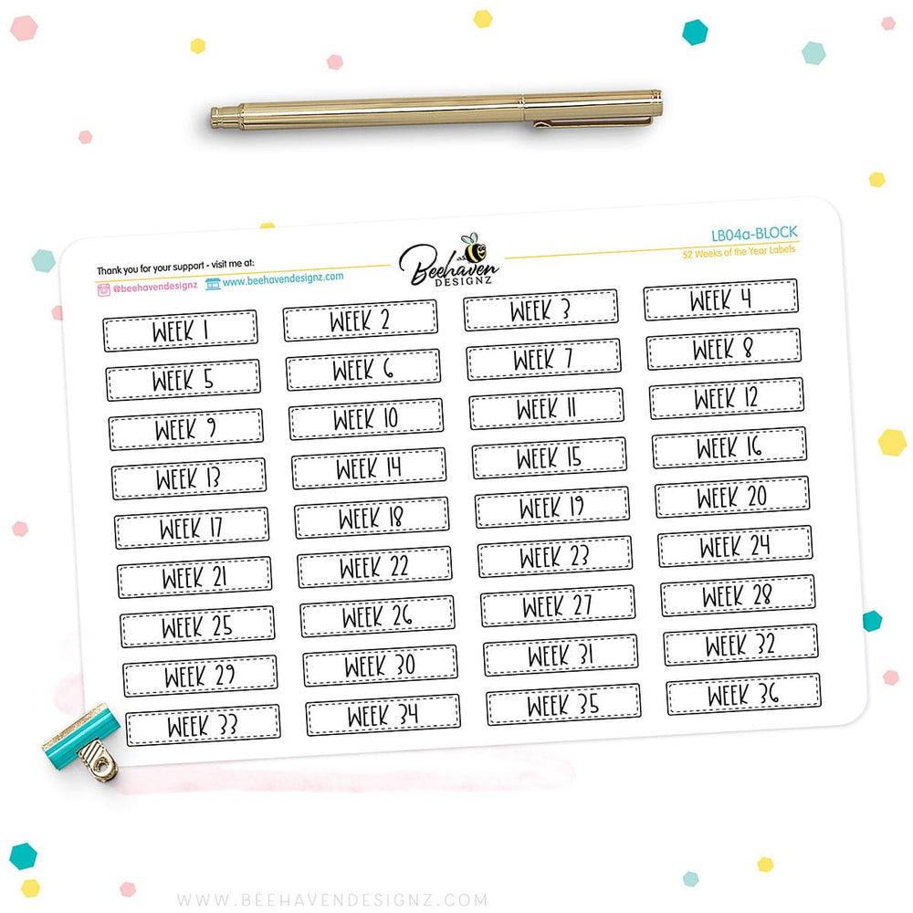 52 Week of Year Planner Stickers