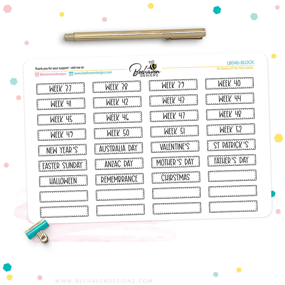 52 Week of Year Planner Stickers