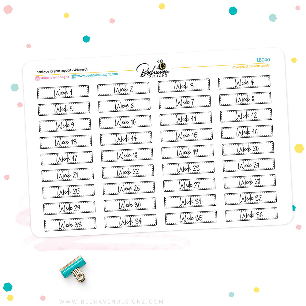 52 Week of Year Planner Stickers