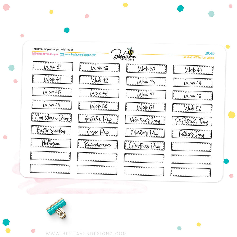 52 Week of Year Planner Stickers