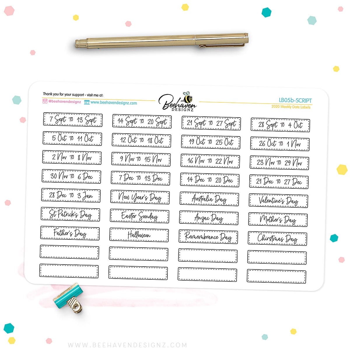 Weekly Dated Planner Stickers 2021