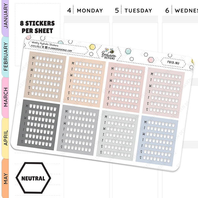 Neutral Water Tracker Planner Stickers