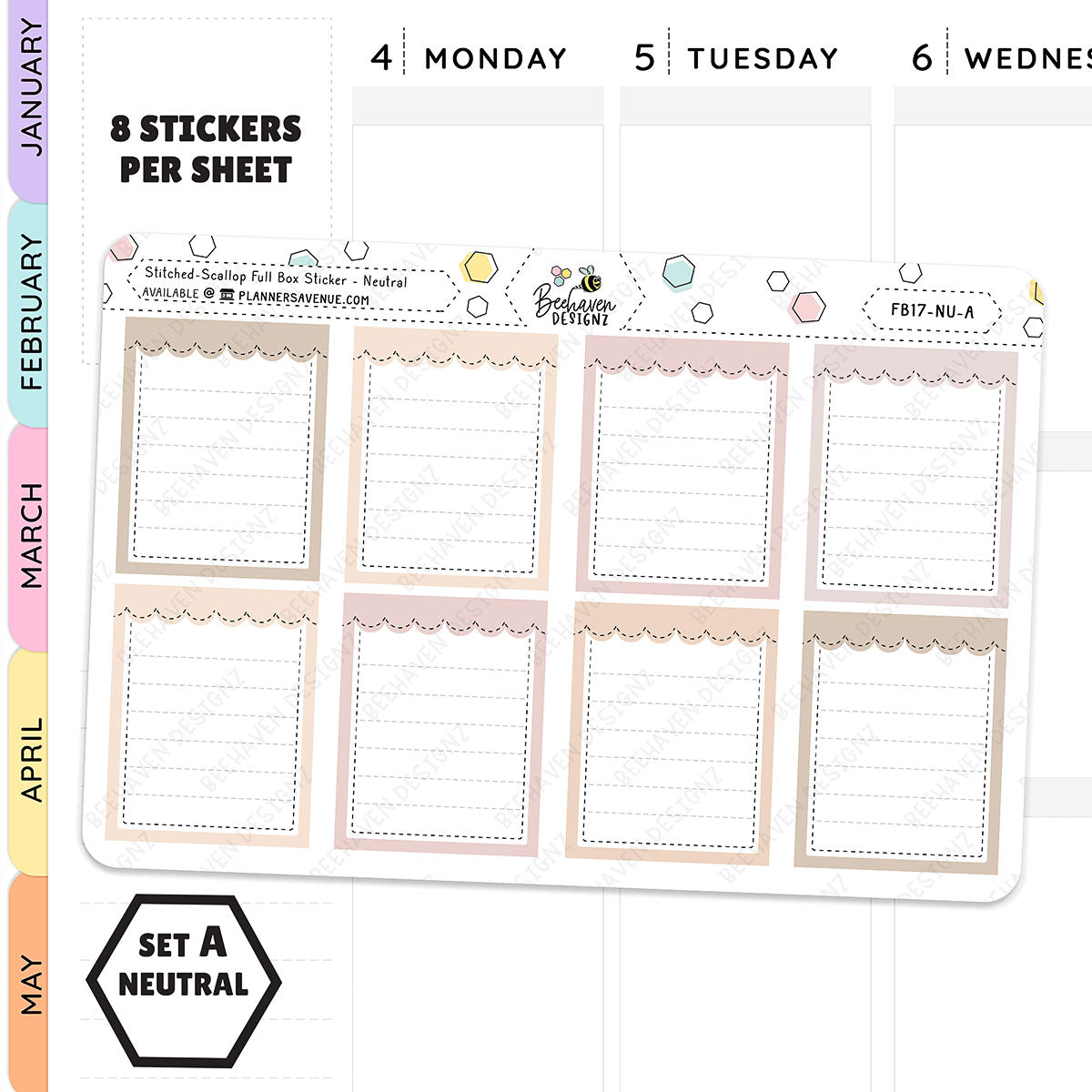 Stitched Scallop Full Box Planner Stickers