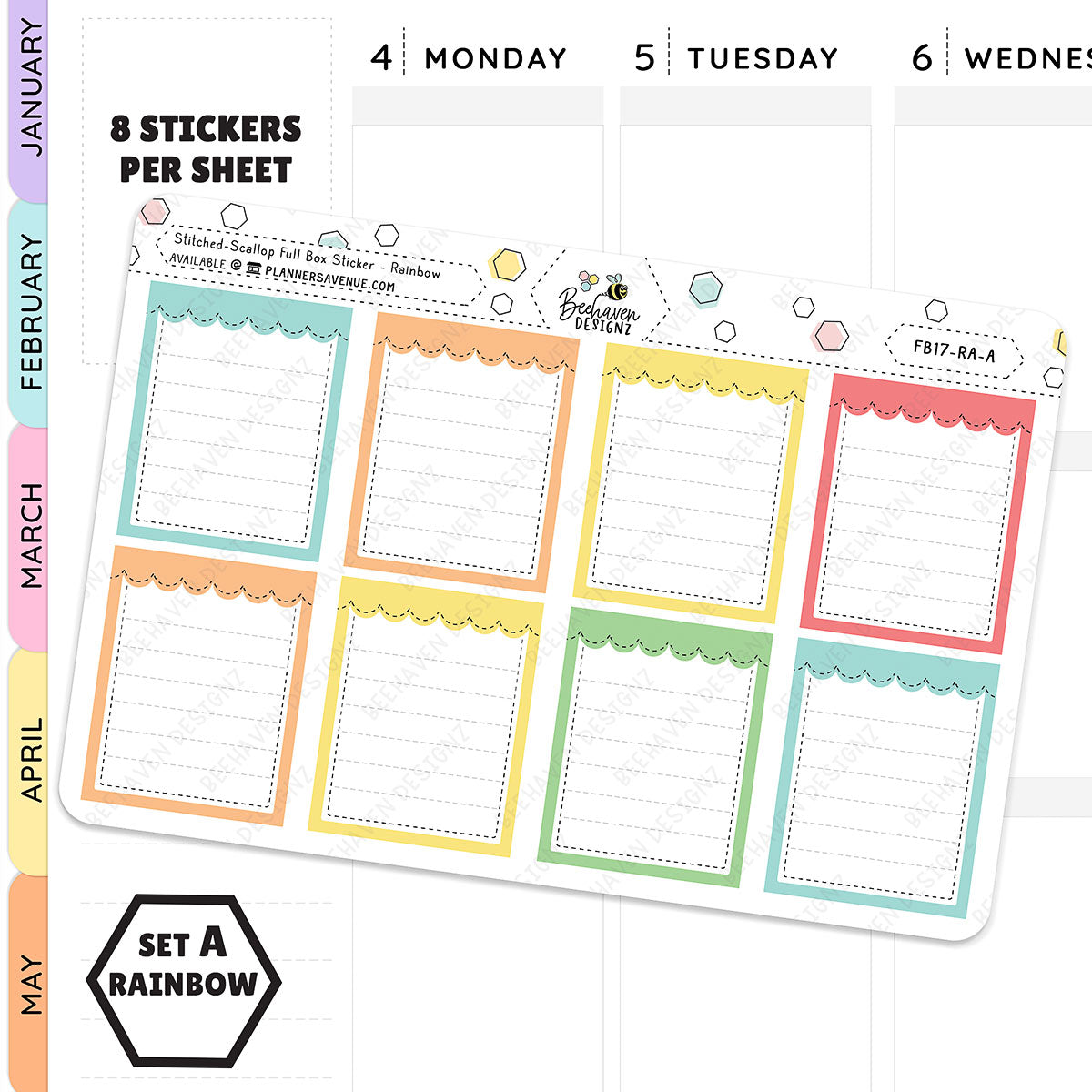 Rainbow Stitched Scallop Full Box Planner Stickers