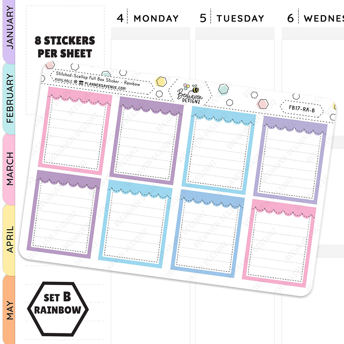 Stitched Scallop Full Box Planner Stickers