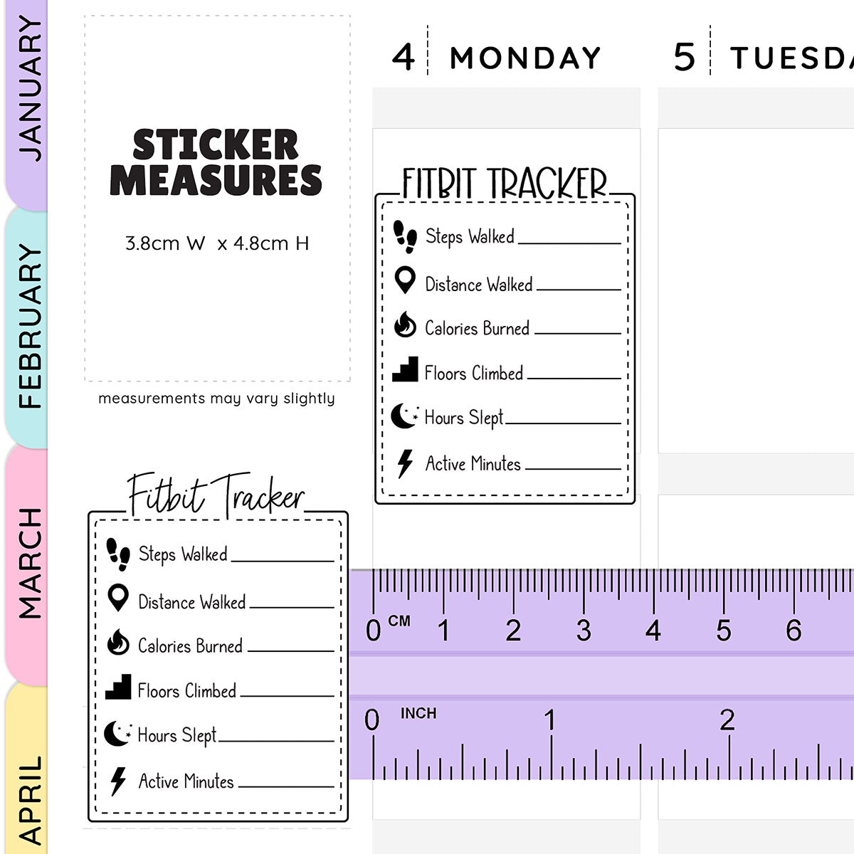Weekly Fitbit Tracker Stickers