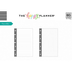 Happy Planner Mini Black White Stripe Note Paper - Lined + Grid