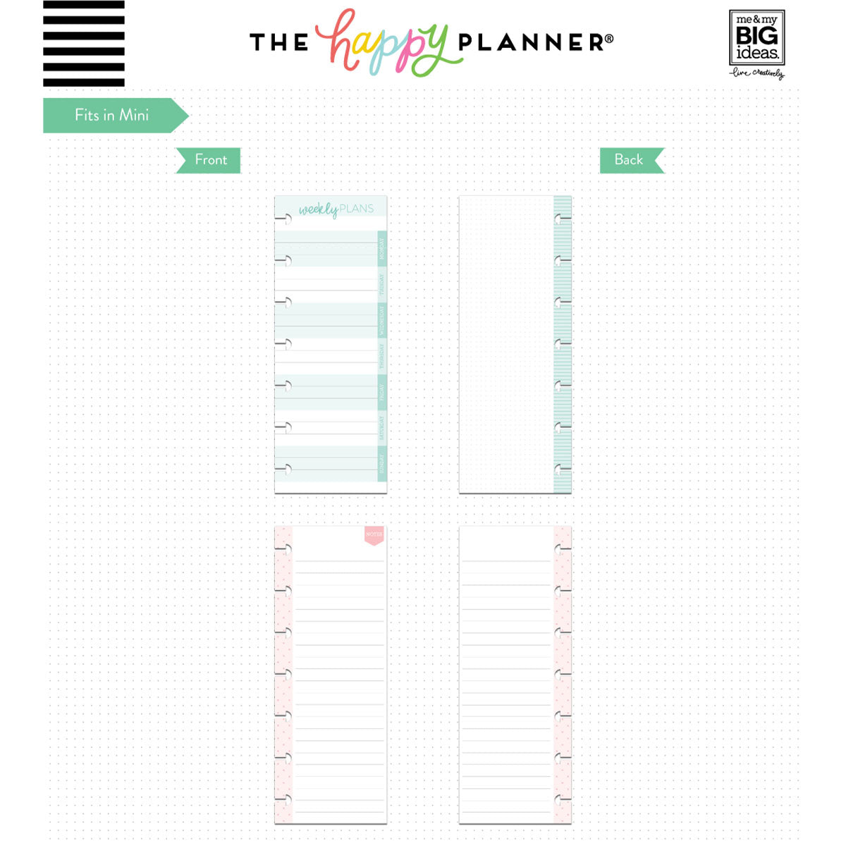 Happy Planner Skinny Mini Weekly Note Paper - Lined