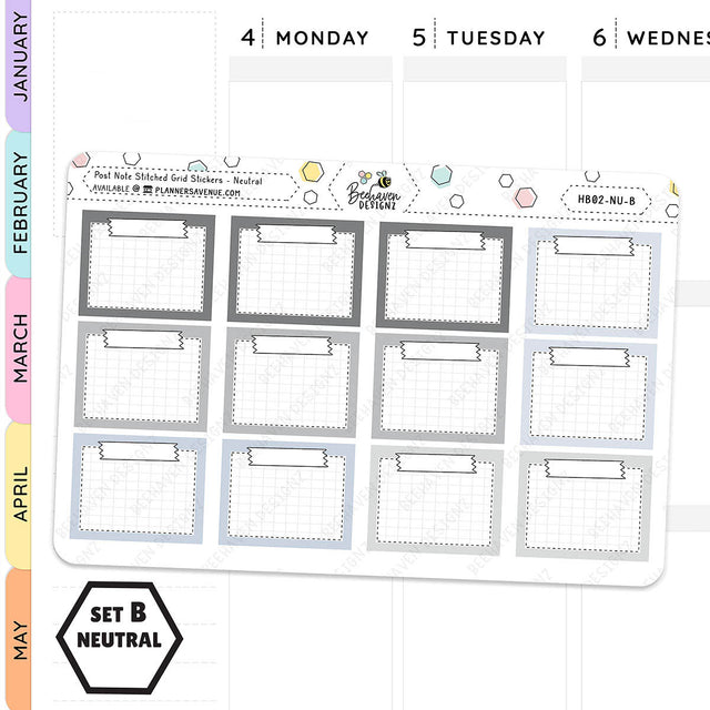 Post Note Stitched Grid Planner Stickers