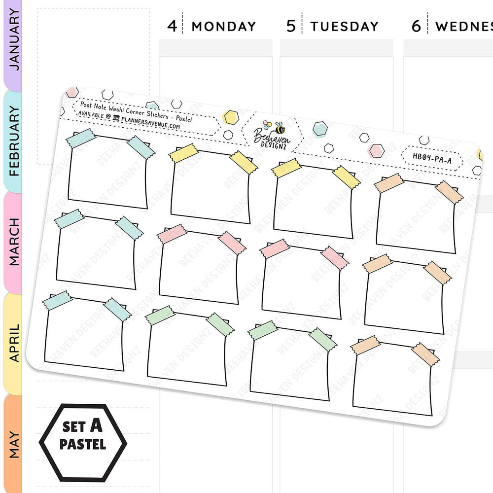 Post Note Washi Corner Planner Stickers