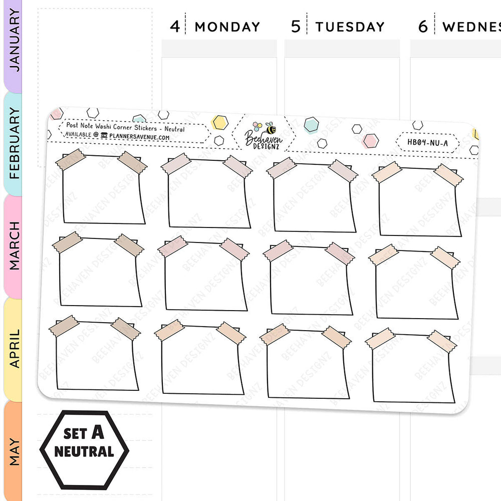 Post Note Washi Corner Planner Stickers