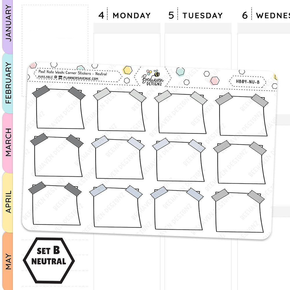 Post Note Washi Corner Planner Stickers