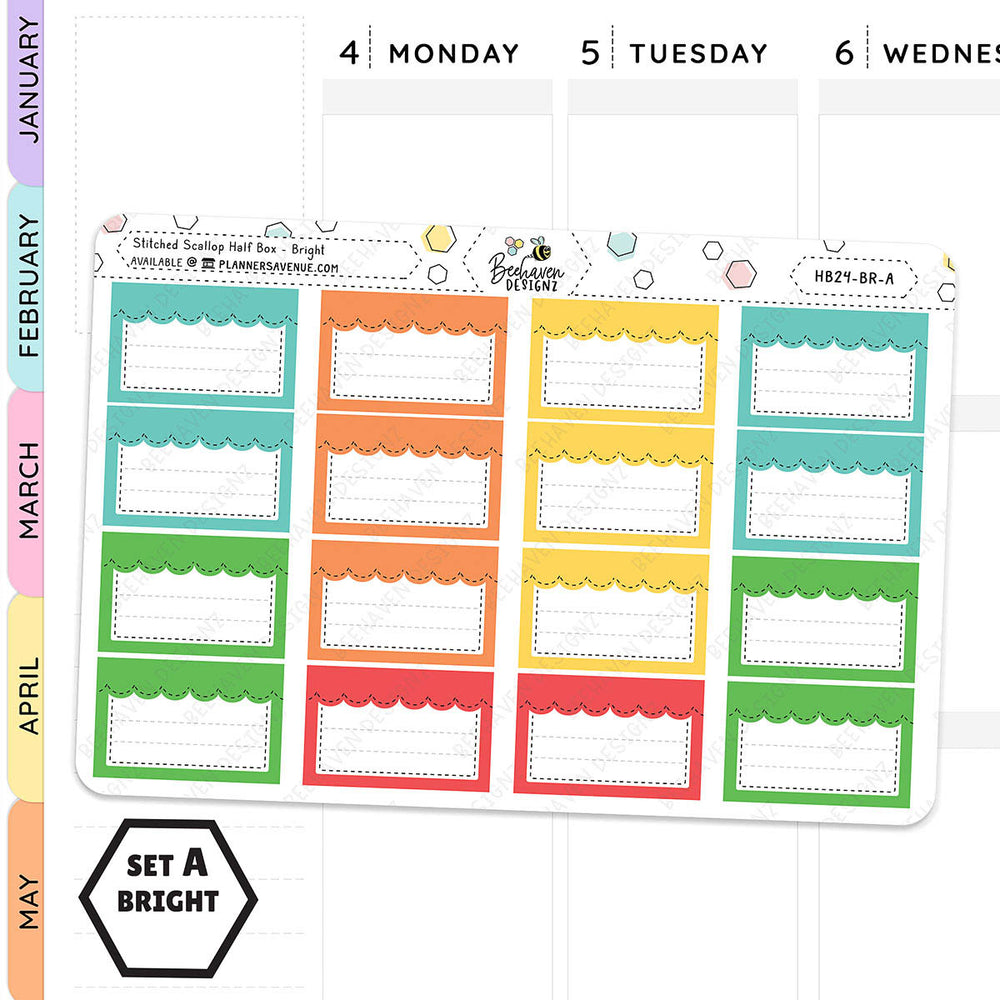 Stitched Scallop Half Box Planner Stickers