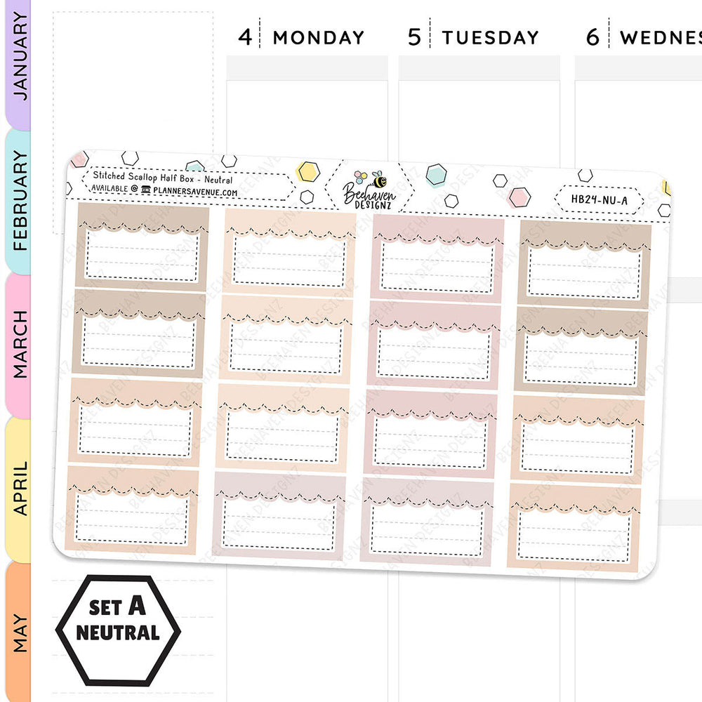 Stitched Scallop Half Box Planner Stickers