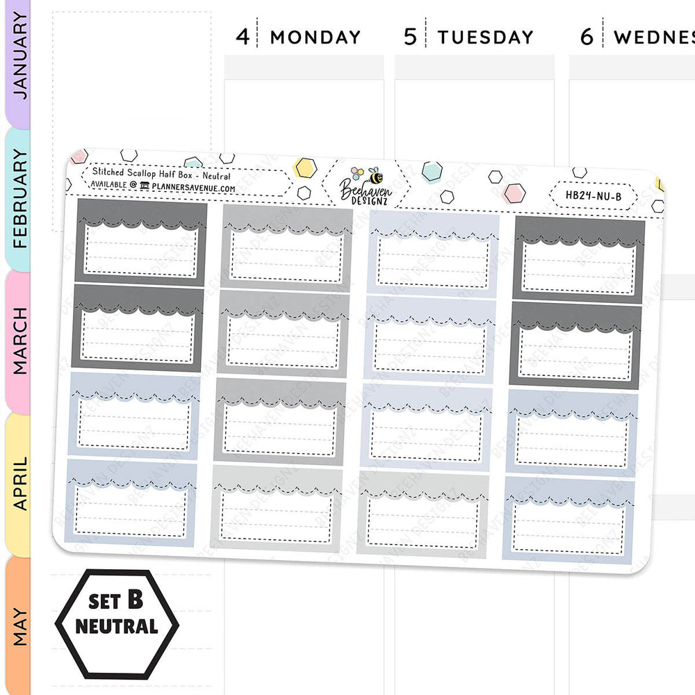 Stitched Scallop Half Box Planner Stickers
