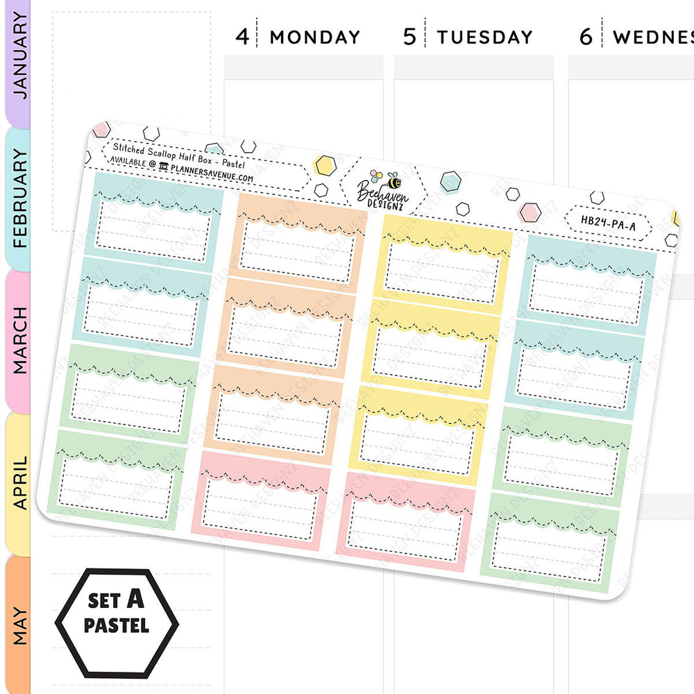 Stitched Scallop Half Box Planner Stickers