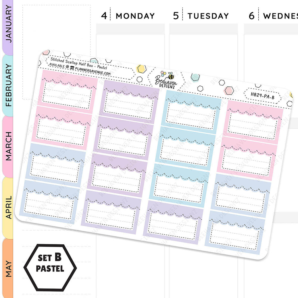 Stitched Scallop Half Box Planner Stickers