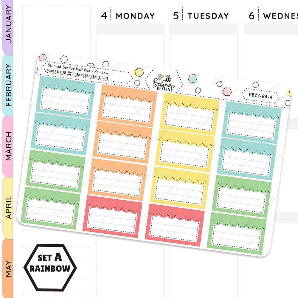 Stitched Scallop Half Box Planner Stickers