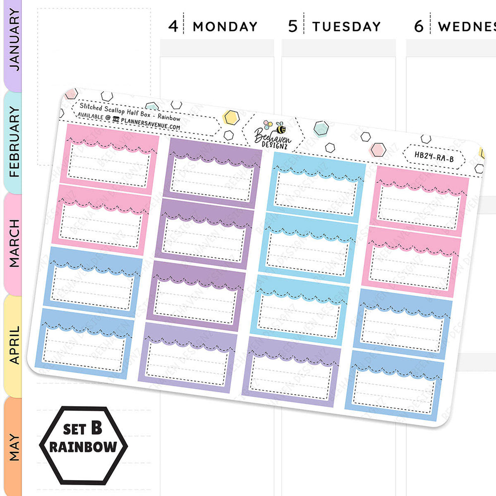 Stitched Scallop Half Box Planner Stickers