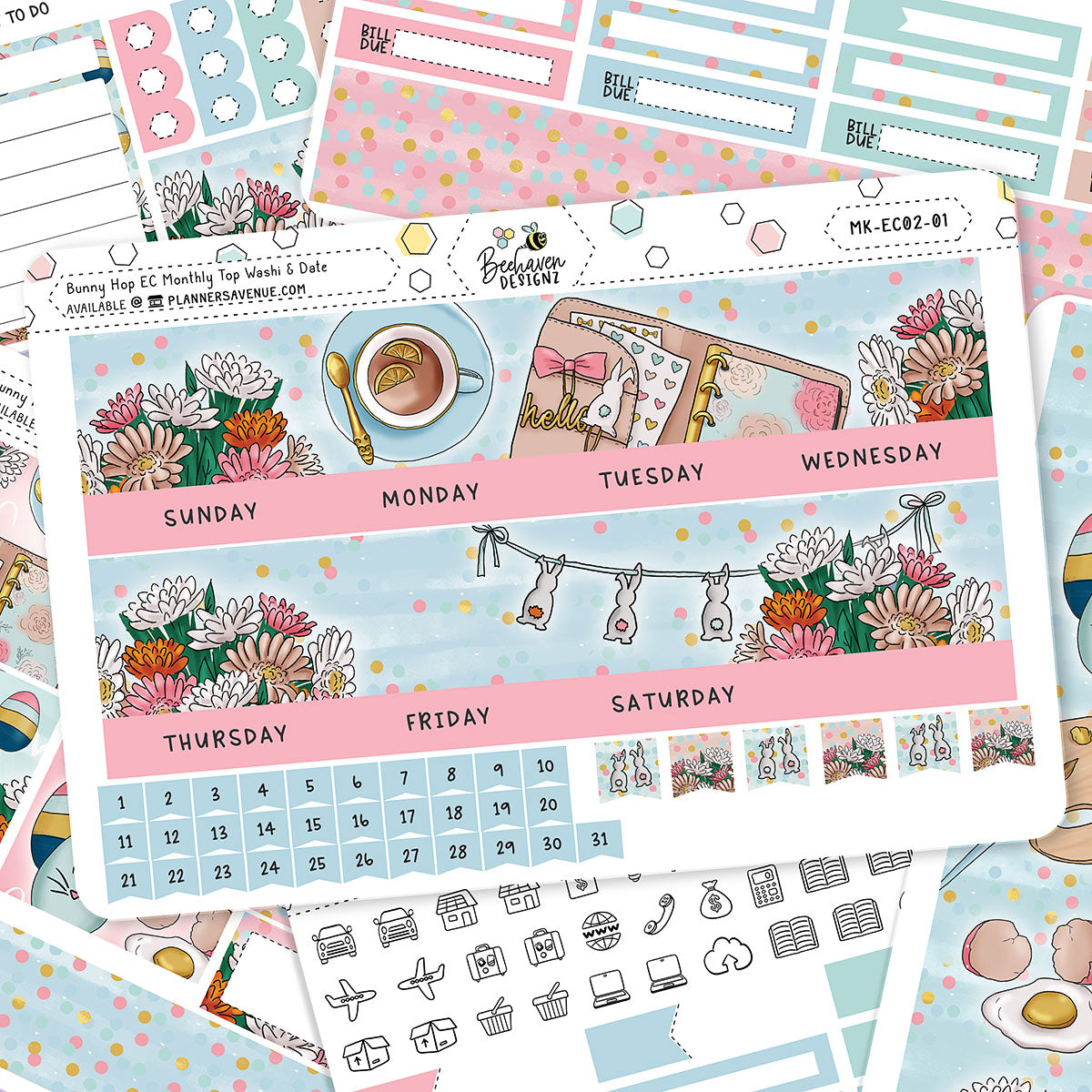 Bunny Hop Erin Condren Monthly Sticker Kit