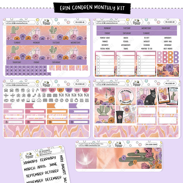 Crystal Cactus Erin Condren Monthly Sticker Kit