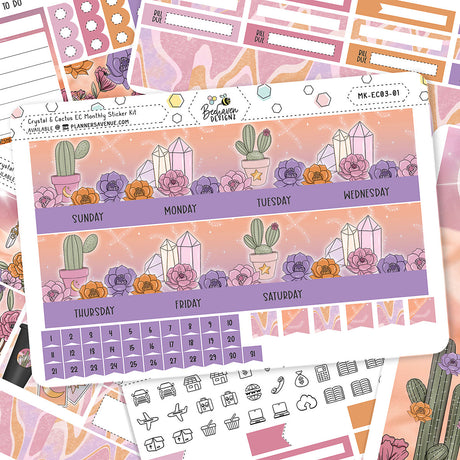 Crystal Cactus Erin Condren Monthly Sticker Kit