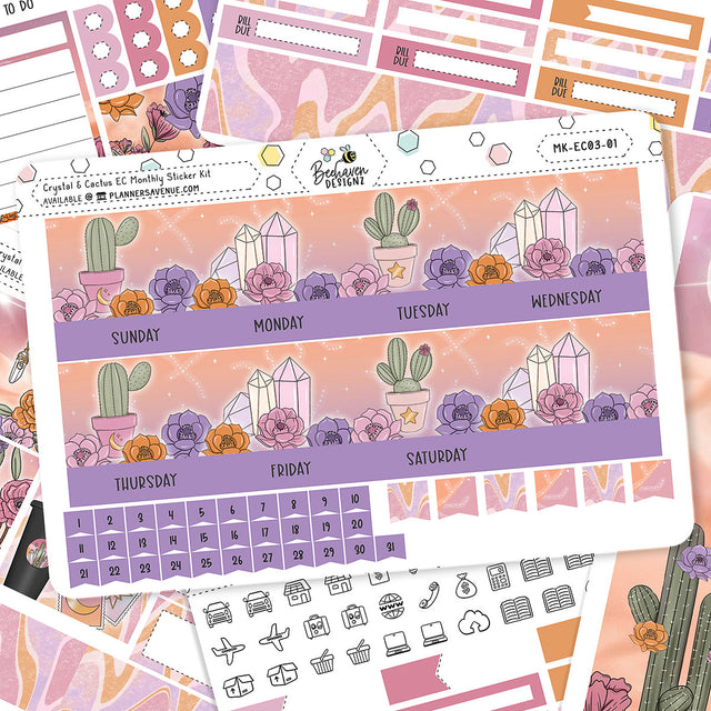 Crystal Cactus Erin Condren Monthly Sticker Kit