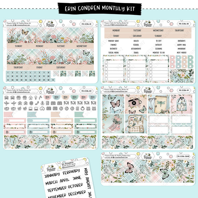 Flowers Flutter Erin Condren Monthly Sticker Kit