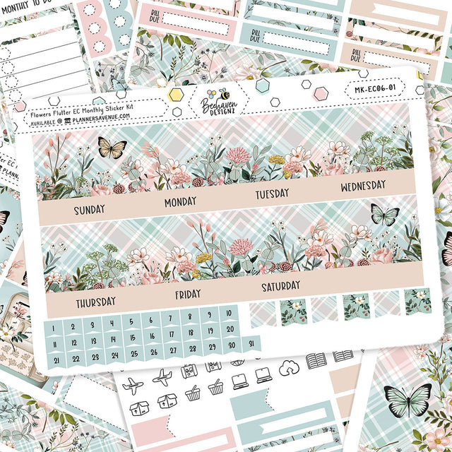 Flowers Flutter Erin Condren Monthly Sticker Kit